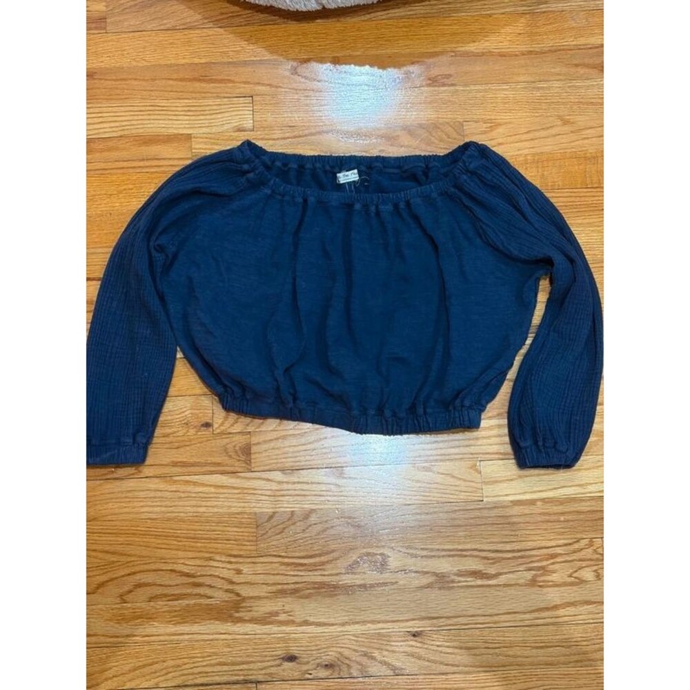 We the Free 100% Cotton Navy blue Gauze Crop Top Peasant Style off shoulder Sz S